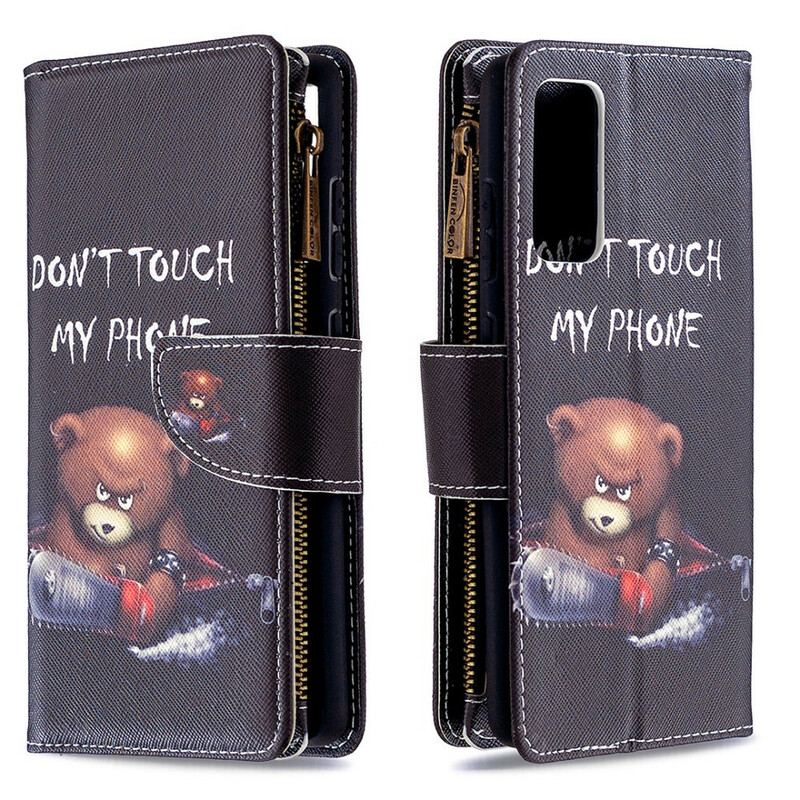 Capa Flip Para Samsung Galaxy S20 FE Urso De Bolso Com Zíper