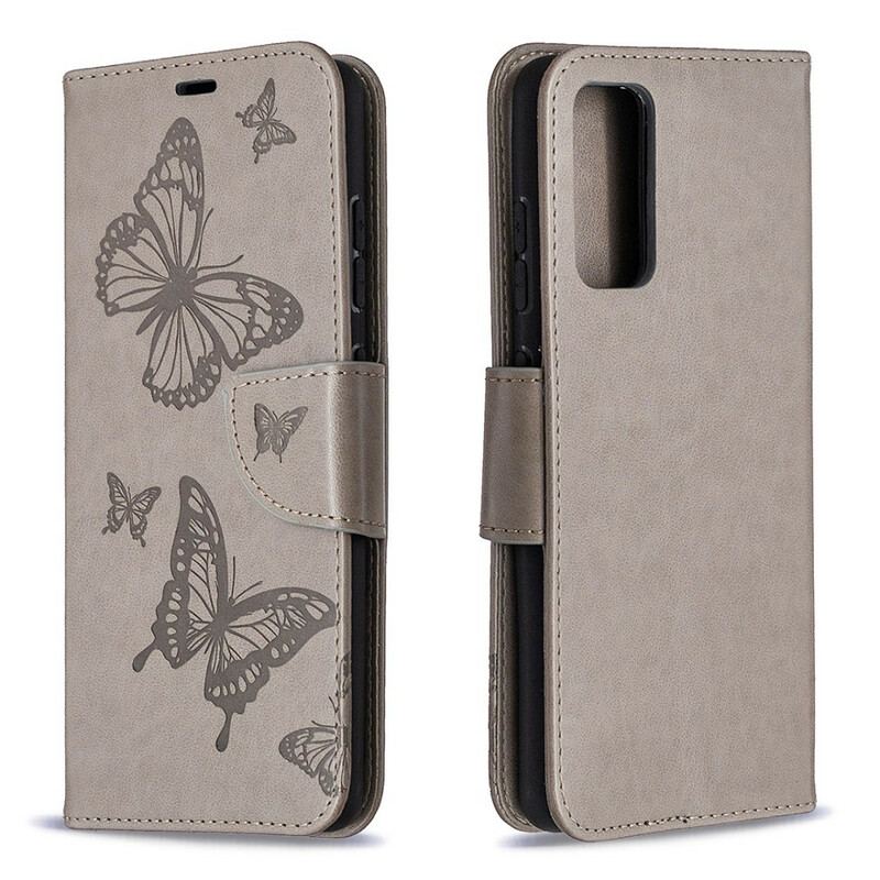 Capa Folio Para Samsung Galaxy S20 FE Borboletas Voando Com Cordão