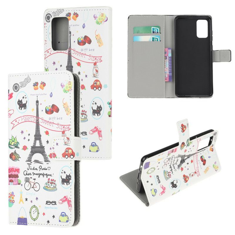 Capa Folio Para Samsung Galaxy S20 FE Eu Amo Paris