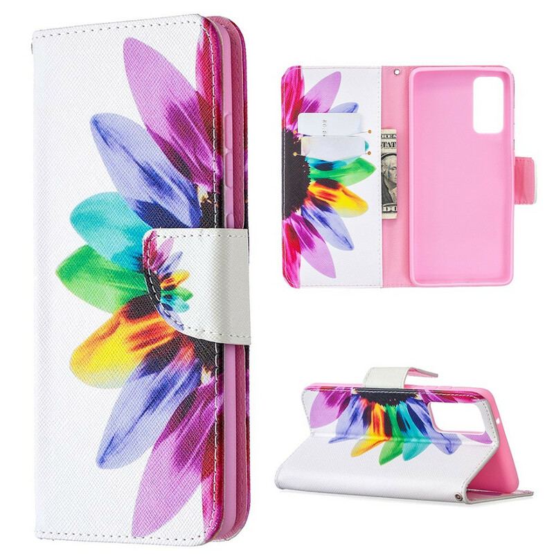 Capa Folio Para Samsung Galaxy S20 FE Flor Aquarela