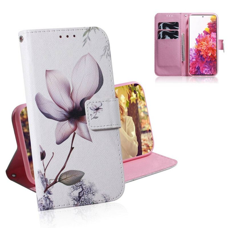 Capa Folio Para Samsung Galaxy S20 FE Flor Rosa Empoeirado