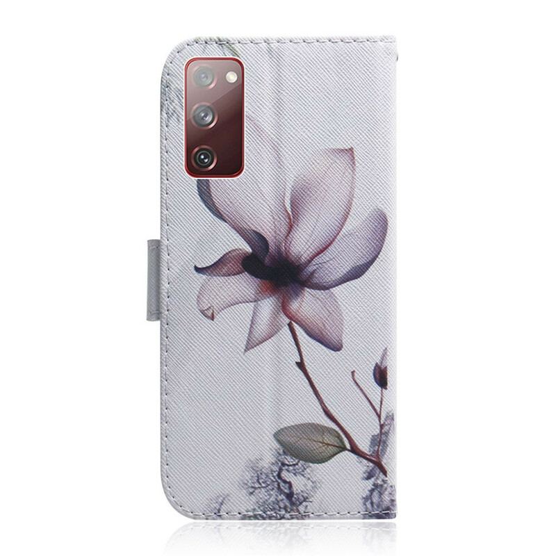 Capa Folio Para Samsung Galaxy S20 FE Flor Rosa Empoeirado