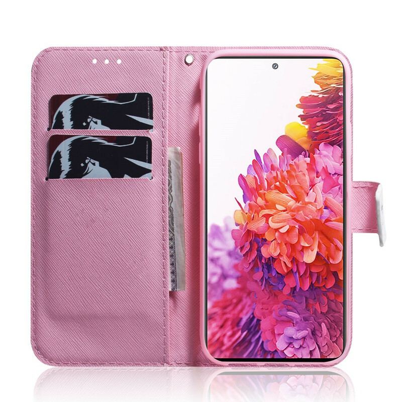 Capa Folio Para Samsung Galaxy S20 FE Flor Rosa Empoeirado