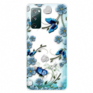 Capa Para Samsung Galaxy S20 FE Borboletas E Flores Retrô Sem Costura