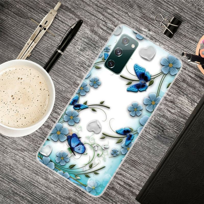 Capa Para Samsung Galaxy S20 FE Borboletas E Flores Retrô Sem Costura