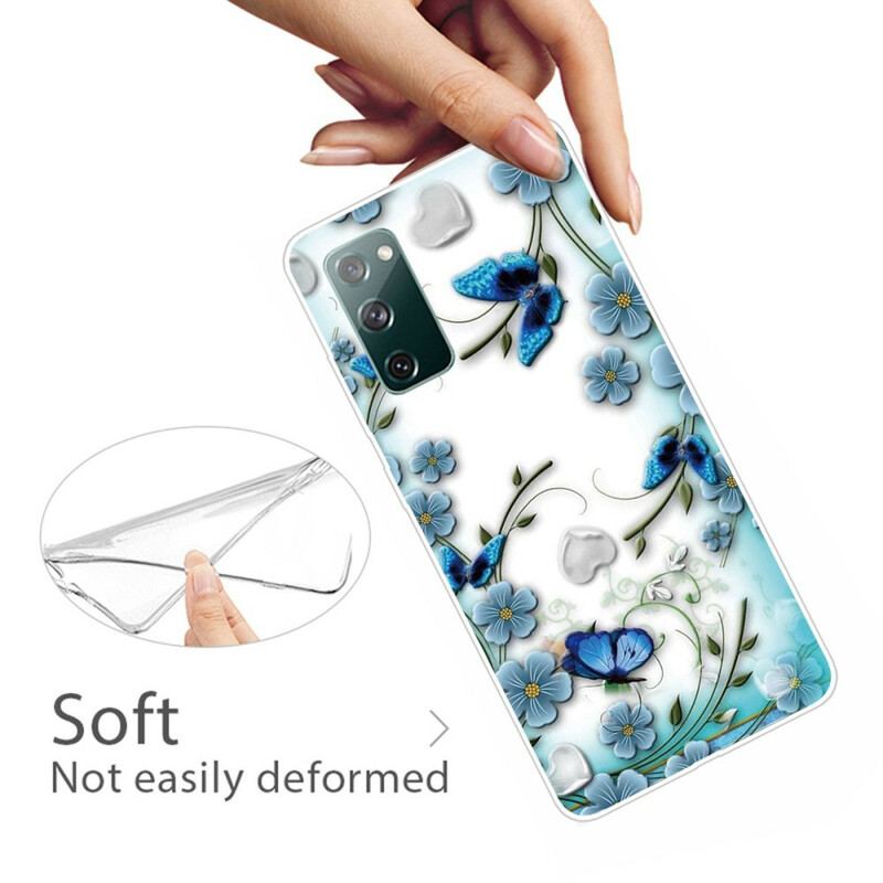 Capa Para Samsung Galaxy S20 FE Borboletas E Flores Retrô Sem Costura