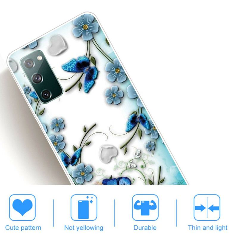 Capa Para Samsung Galaxy S20 FE Borboletas E Flores Retrô Sem Costura