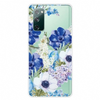 Capa Para Samsung Galaxy S20 FE Flores Azuis Em Aquarela Sem Costura