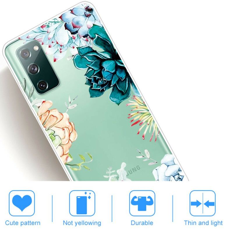 Capa Para Samsung Galaxy S20 FE Flores Em Aquarela Sem Costura