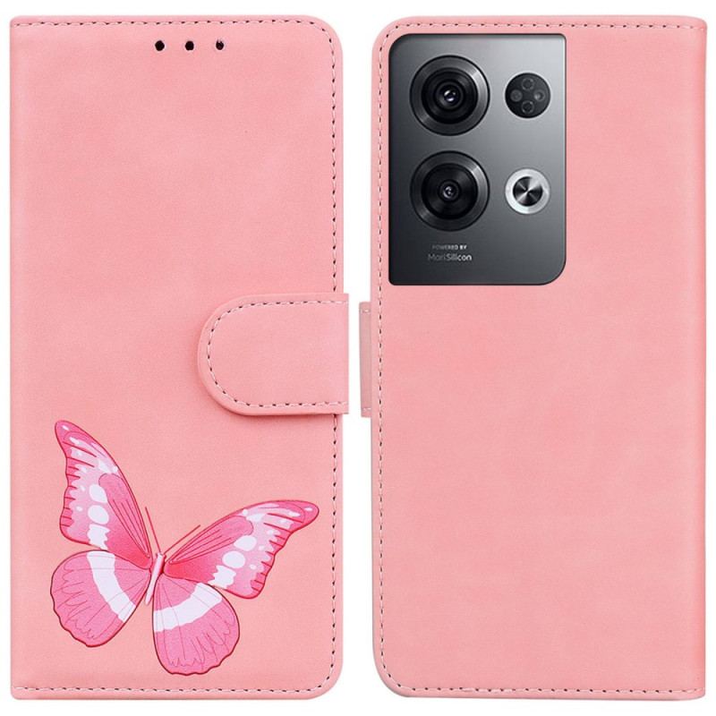 Capa De Couro Para Oppo Reno 8 Pro Borboleta