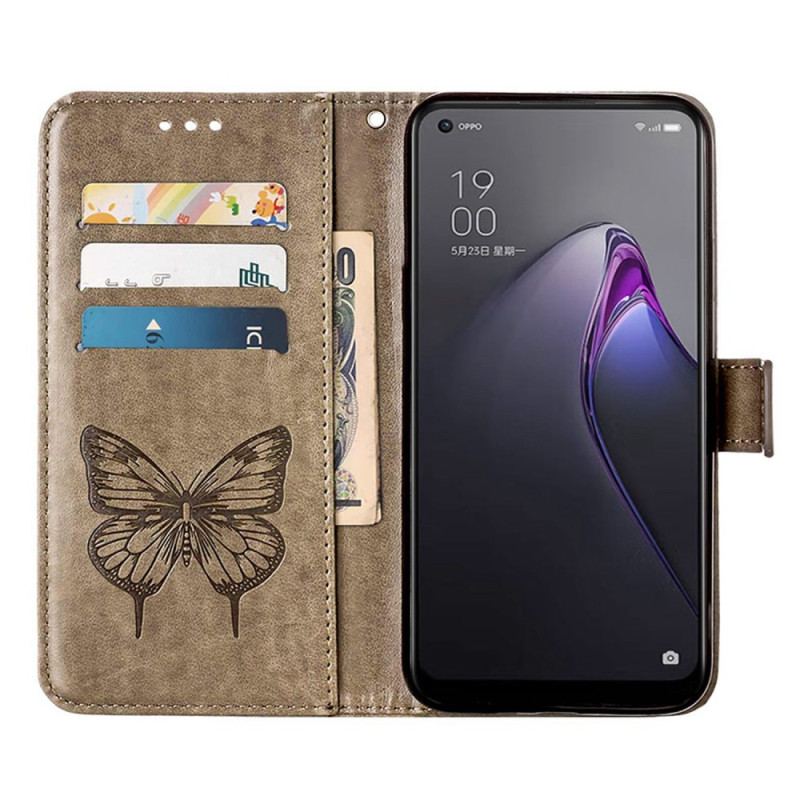 Capa De Couro Para Oppo Reno 8 Pro De Cordão Borboleta De Tiras Barroca