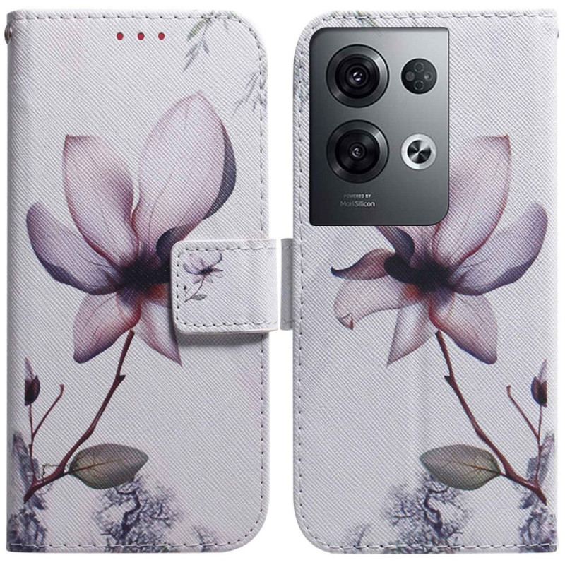 Capa De Couro Para Oppo Reno 8 Pro De Cordão Flor De Tiras Vintage