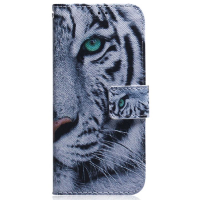 Capa De Couro Para Oppo Reno 8 Pro De Cordão Tira Tigre Branco