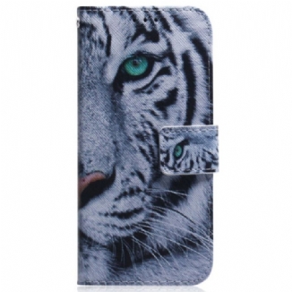 Capa De Couro Para Oppo Reno 8 Pro De Cordão Tira Tigre Branco