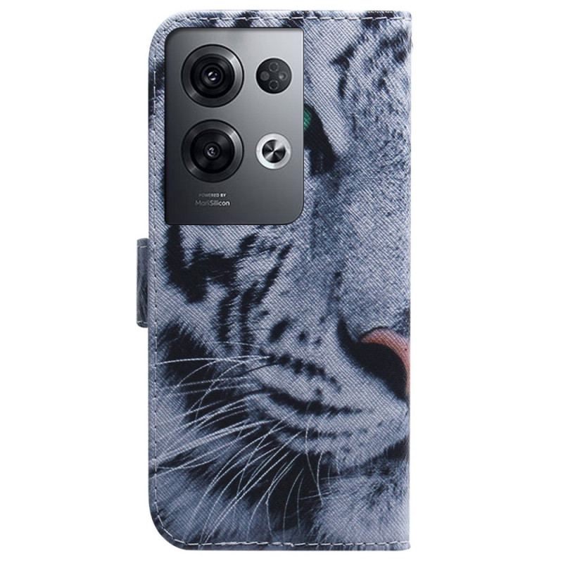 Capa De Couro Para Oppo Reno 8 Pro De Cordão Tira Tigre Branco