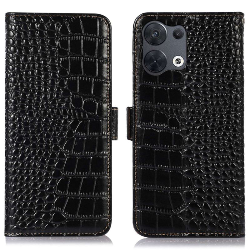 Capa De Couro Para Oppo Reno 8 Pro Rfid Estilo Crocodilo