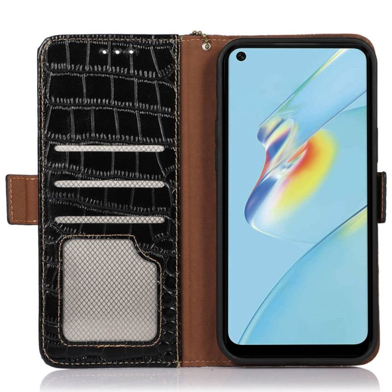 Capa De Couro Para Oppo Reno 8 Pro Rfid Estilo Crocodilo