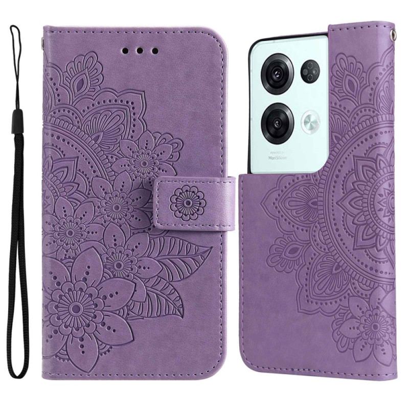 Capa Em Pele Para Oppo Reno 8 Pro De Cordão Strappy Floral