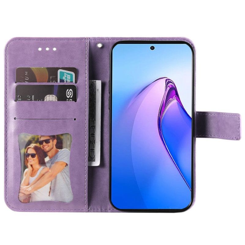 Capa Em Pele Para Oppo Reno 8 Pro De Cordão Strappy Floral