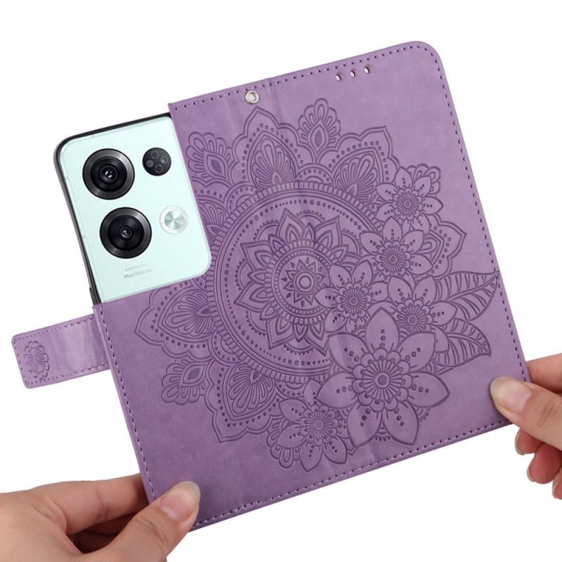 Capa Em Pele Para Oppo Reno 8 Pro De Cordão Strappy Floral