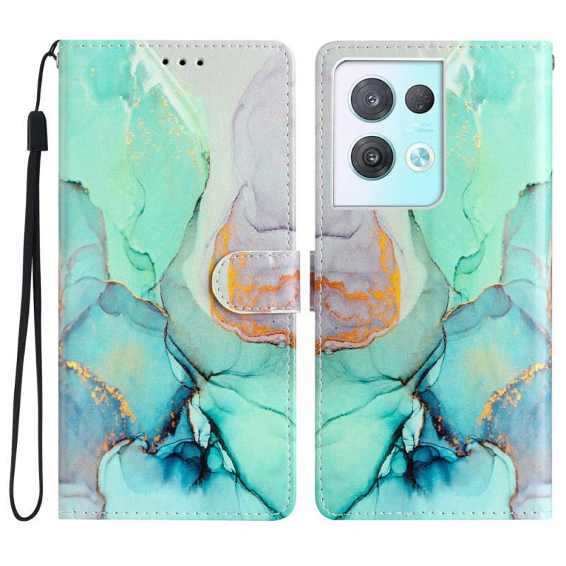 Capa Em Pele Para Oppo Reno 8 Pro De Cordão Tira De Mármore