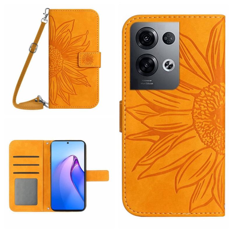 Capa Flip Para Oppo Reno 8 Pro Alça Girassol