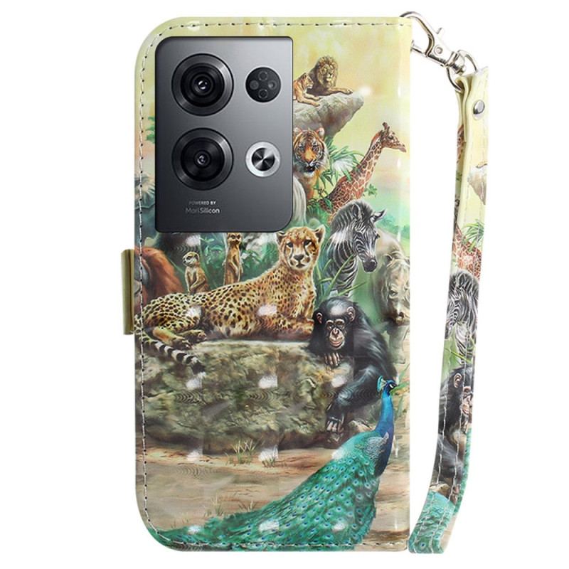 Capa Flip Para Oppo Reno 8 Pro Animais Do Safari Com Cordão