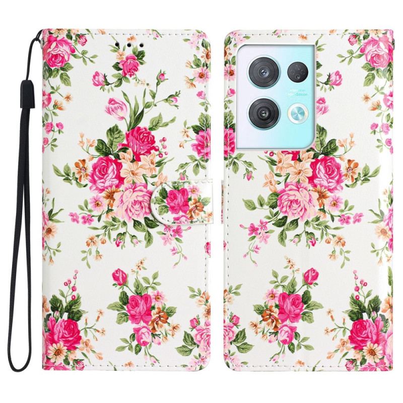 Capa Flip Para Oppo Reno 8 Pro De Cordão Flores Da Liberdade Da Correia