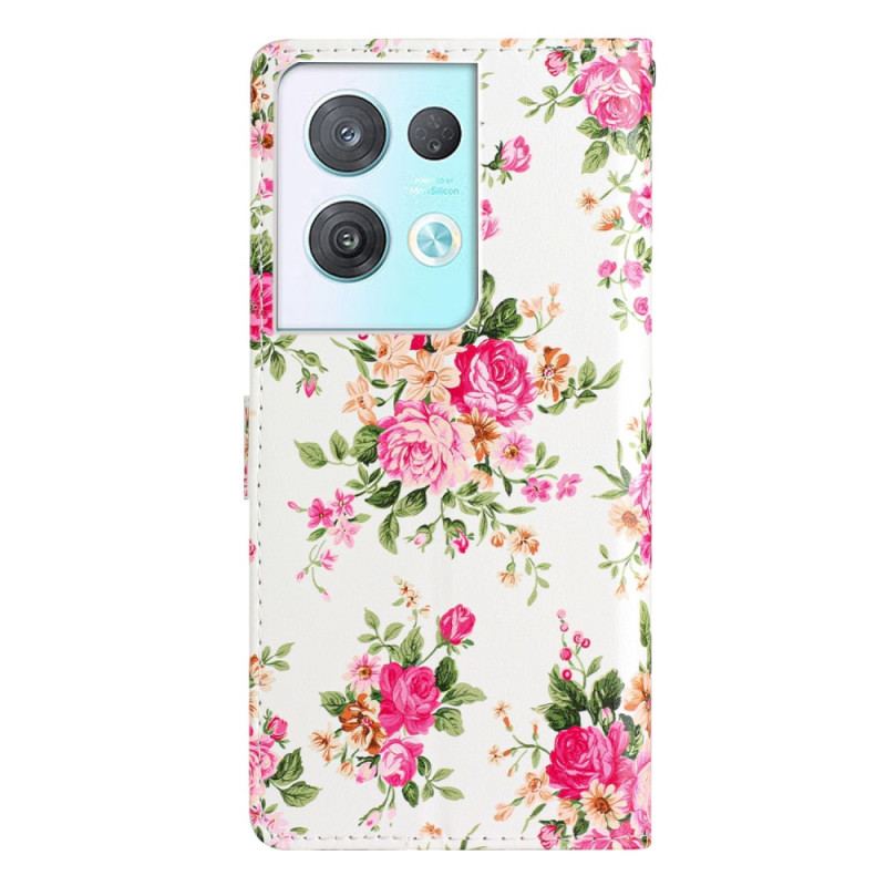 Capa Flip Para Oppo Reno 8 Pro De Cordão Flores Da Liberdade Da Correia