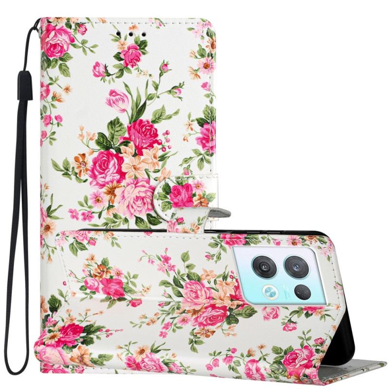 Capa Flip Para Oppo Reno 8 Pro De Cordão Flores Da Liberdade Da Correia