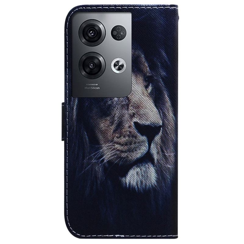 Capa Flip Para Oppo Reno 8 Pro De Cordão Cordão Leão