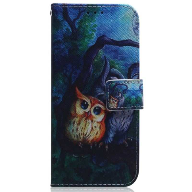 Capa Flip Para Oppo Reno 8 Pro De Cordão Pintura De Corujas Strappy