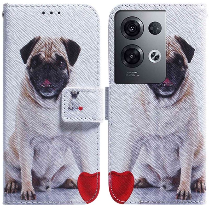 Capa Flip Para Oppo Reno 8 Pro De Cordão Pug Bonito Na Cinta