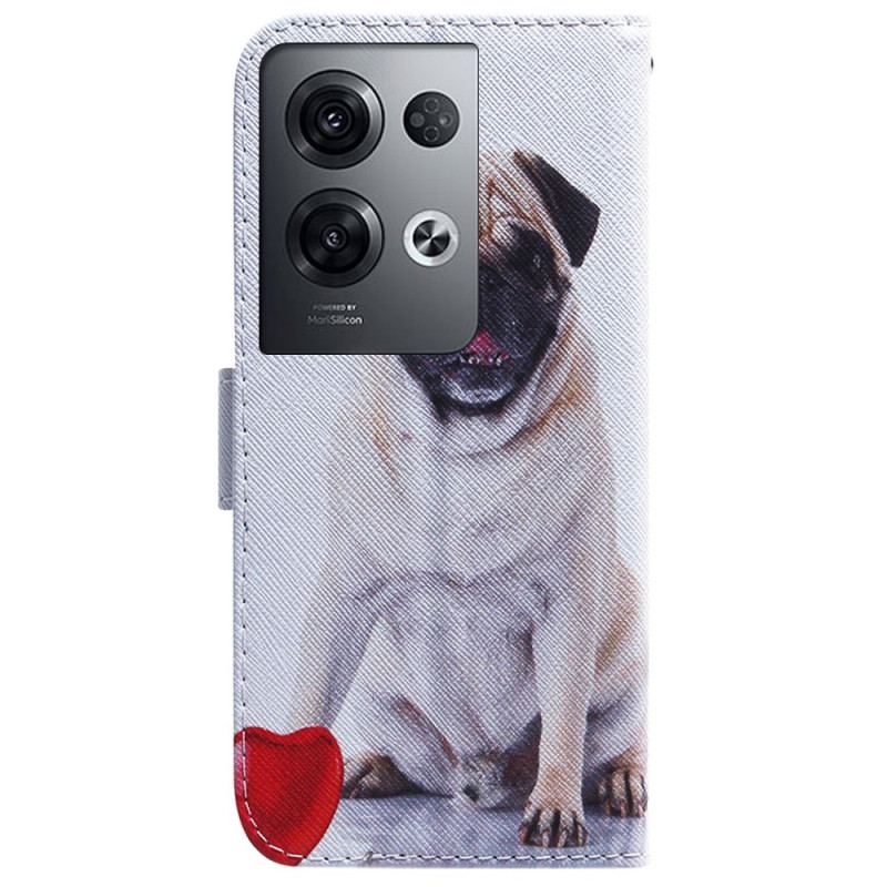 Capa Flip Para Oppo Reno 8 Pro De Cordão Pug Bonito Na Cinta