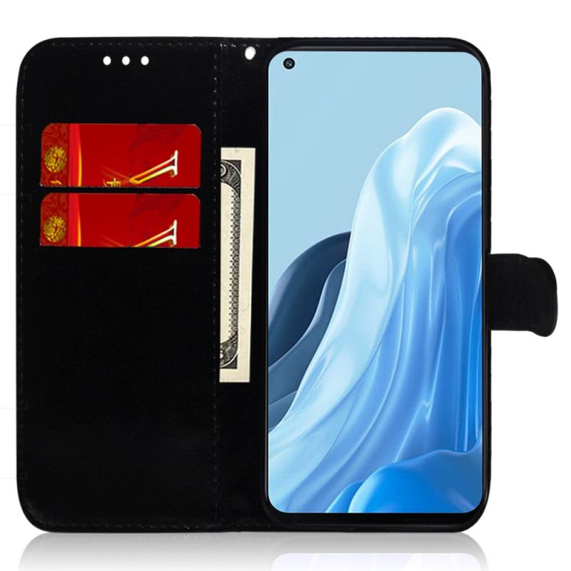 Capa Flip Para Oppo Reno 8 Pro Espelho E Cordão