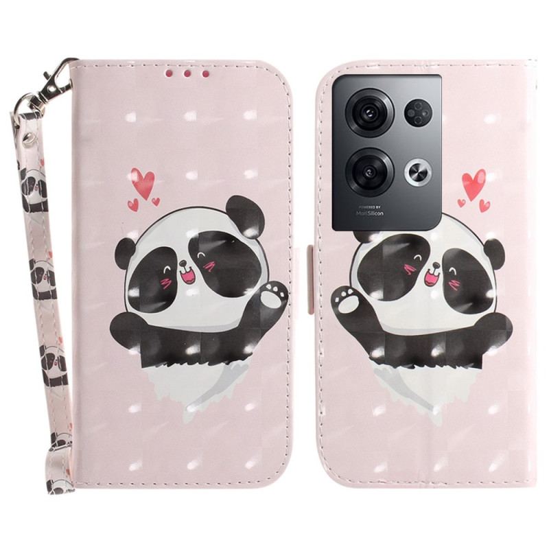 Capa Flip Para Oppo Reno 8 Pro Panda Love Com Cordão