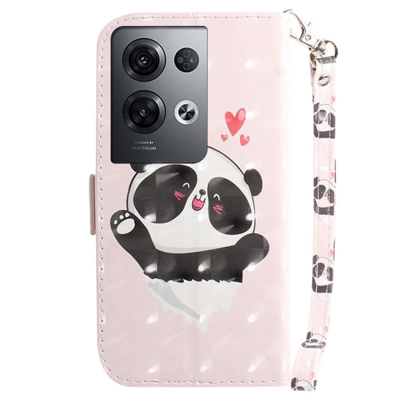 Capa Flip Para Oppo Reno 8 Pro Panda Love Com Cordão