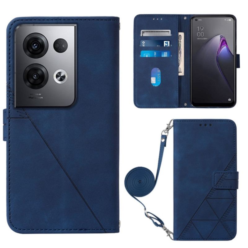 Capa Flip Para Oppo Reno 8 Pro Triângulos Com Alça De Ombro