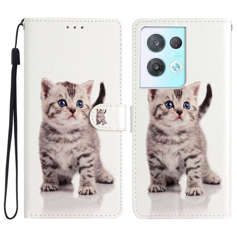 Capa Folio Para Oppo Reno 8 Pro De Cordão Gatinho Strappy