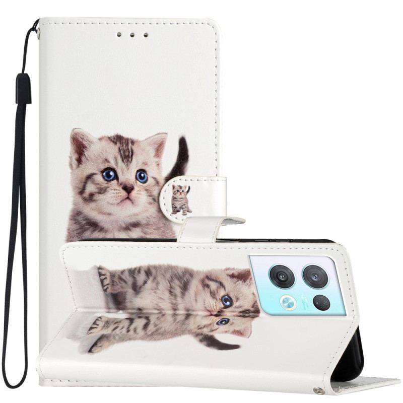 Capa Folio Para Oppo Reno 8 Pro De Cordão Gatinho Strappy