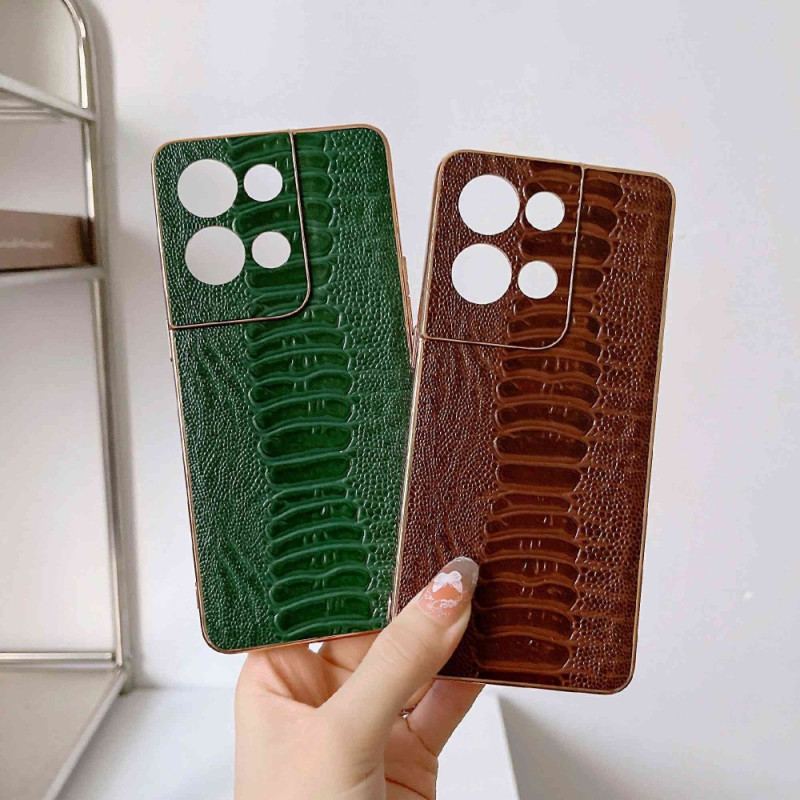 Capa Para Oppo Reno 8 Pro Couro Genuíno Estilo Crocodilo