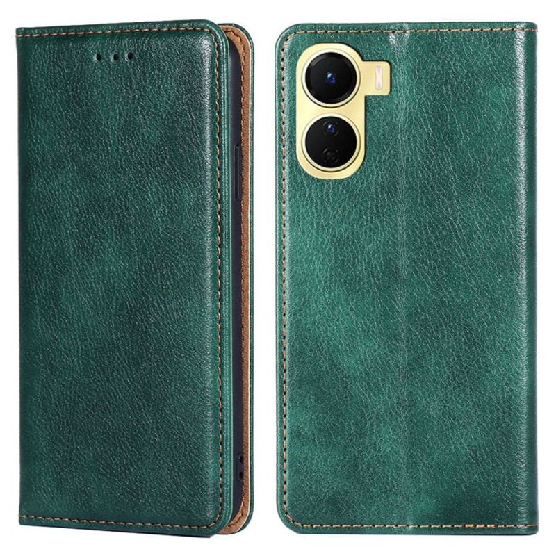 Capa De Celular Para Vivo Y16 Flip Costura De Couro Falso