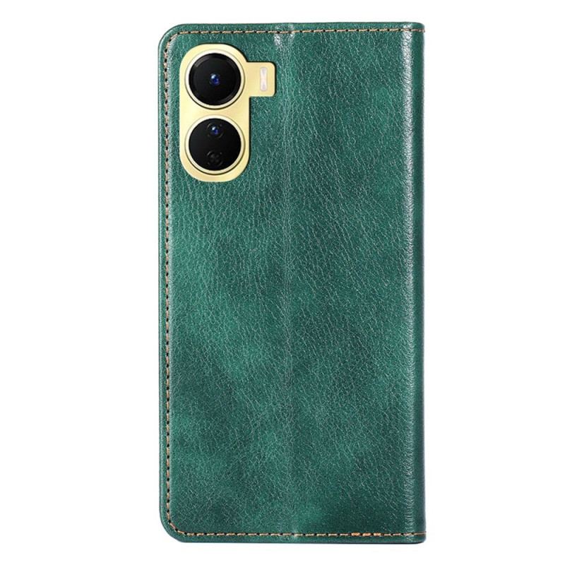 Capa De Celular Para Vivo Y16 Flip Costura De Couro Falso