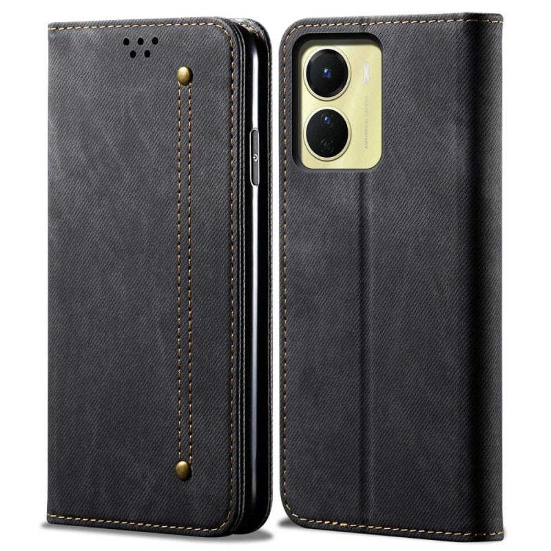 Capa De Celular Para Vivo Y16 Flip Tecido Jeans