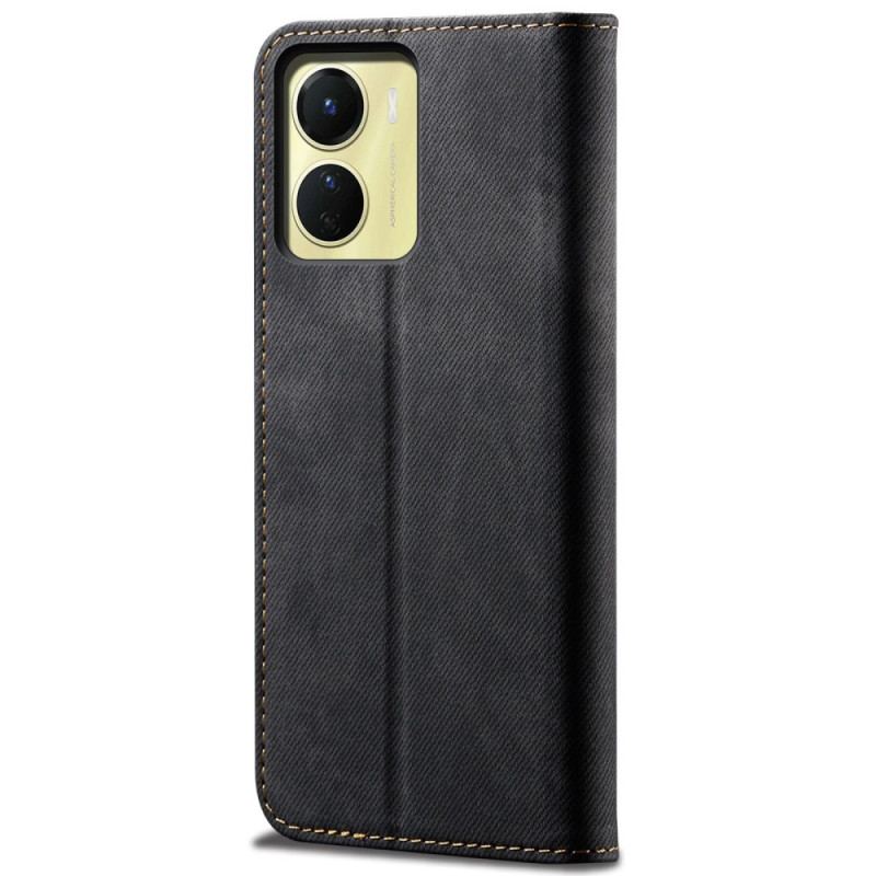 Capa De Celular Para Vivo Y16 Flip Tecido Jeans