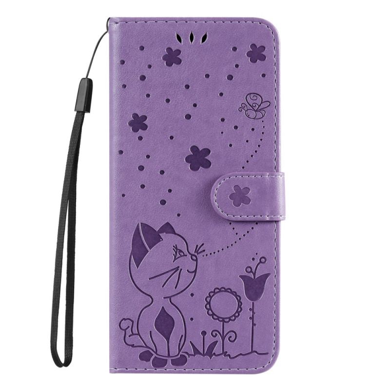 Capa Flip Para Vivo Y16 De Cordão Gato E Abelha Com Cordão