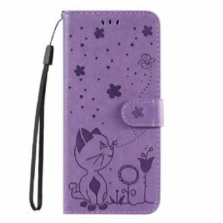 Capa Flip Para Vivo Y16 De Cordão Gato E Abelha Com Cordão