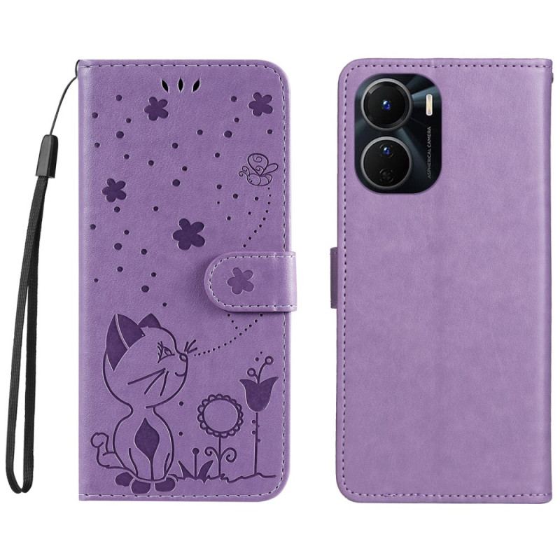 Capa Flip Para Vivo Y16 De Cordão Gato E Abelha Com Cordão