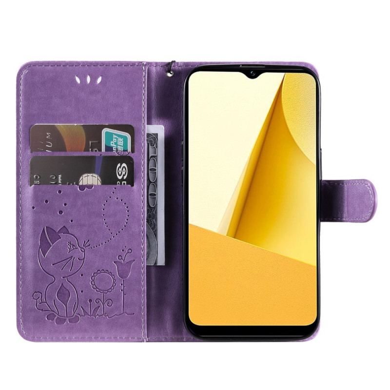 Capa Flip Para Vivo Y16 De Cordão Gato E Abelha Com Cordão