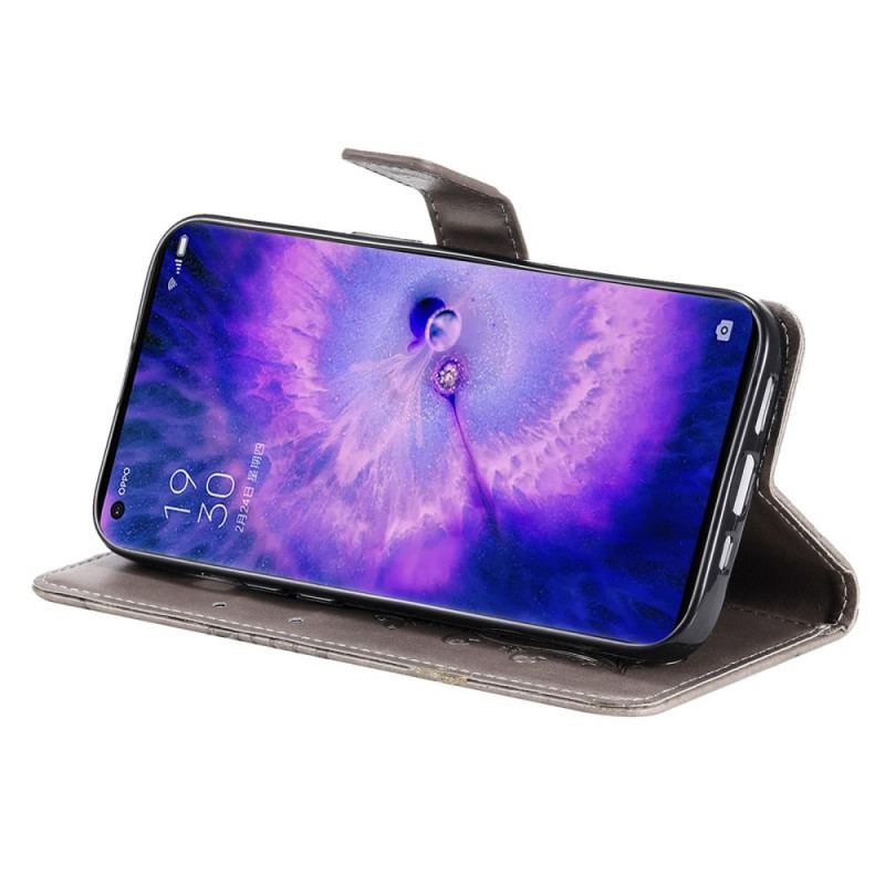 Capa De Couro Para Oppo Find X5 Pro De Cordão Borboletas Gigantes